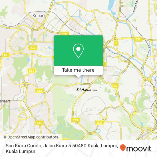 Peta Sun Kiara Condo, Jalan Kiara 5 50480 Kuala Lumpur