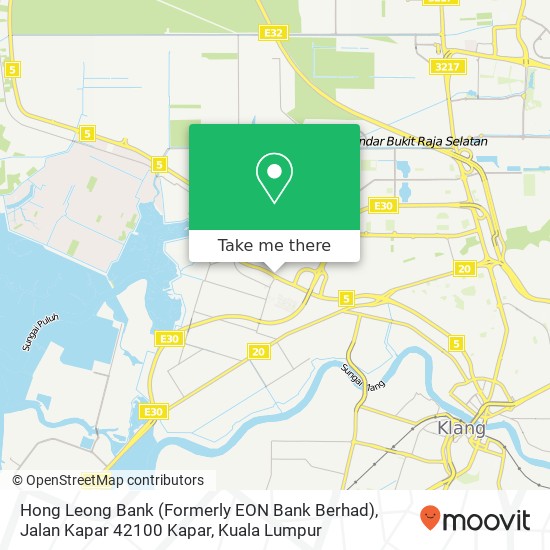Peta Hong Leong Bank (Formerly EON Bank Berhad), Jalan Kapar 42100 Kapar