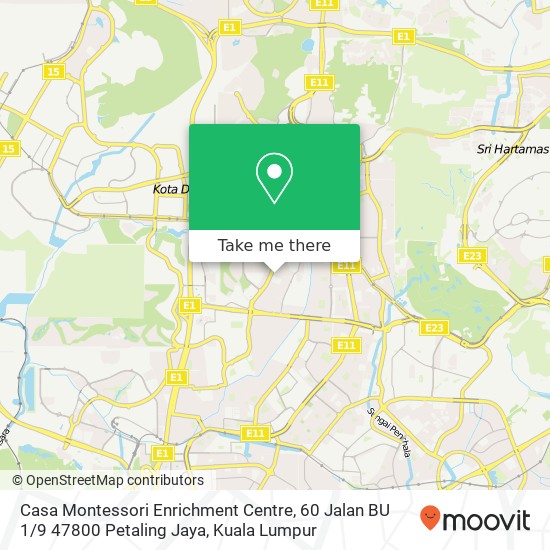 Peta Casa Montessori Enrichment Centre, 60 Jalan BU 1 / 9 47800 Petaling Jaya