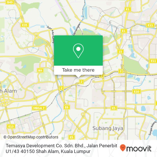 Temasya Development Co. Sdn. Bhd., Jalan Penerbit U1 / 43 40150 Shah Alam map