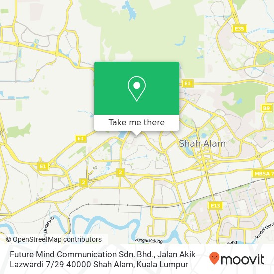 Peta Future Mind Communication Sdn. Bhd., Jalan Akik Lazwardi 7 / 29 40000 Shah Alam