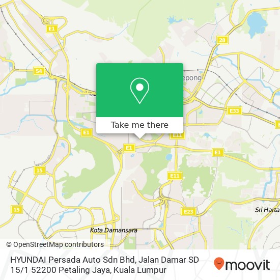 HYUNDAI Persada Auto Sdn Bhd, Jalan Damar SD 15 / 1 52200 Petaling Jaya map