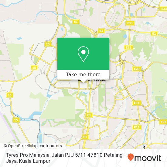 Peta Tyres Pro Malaysia, Jalan PJU 5 / 11 47810 Petaling Jaya