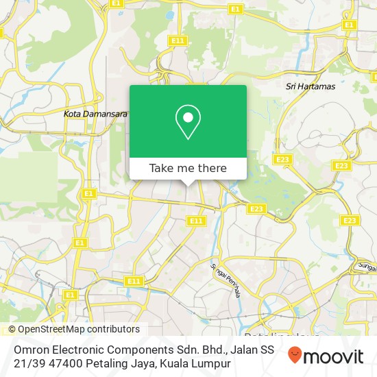 Peta Omron Electronic Components Sdn. Bhd., Jalan SS 21 / 39 47400 Petaling Jaya