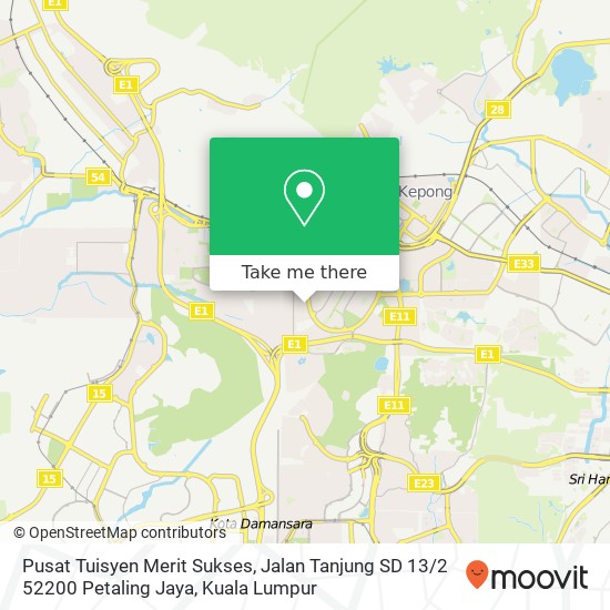 Peta Pusat Tuisyen Merit Sukses, Jalan Tanjung SD 13 / 2 52200 Petaling Jaya