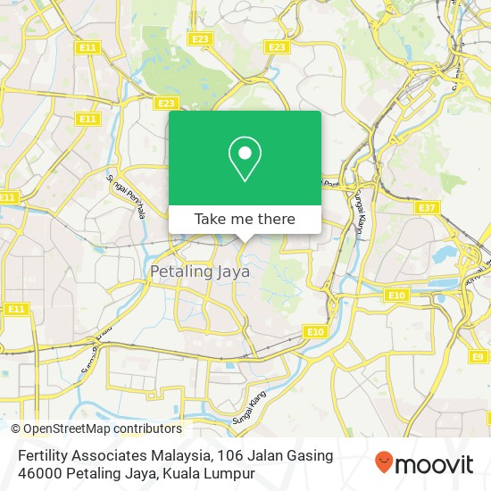 Peta Fertility Associates Malaysia, 106 Jalan Gasing 46000 Petaling Jaya
