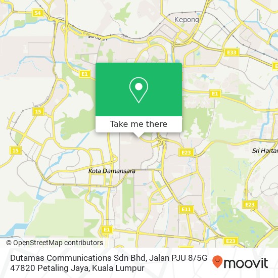 Peta Dutamas Communications Sdn Bhd, Jalan PJU 8 / 5G 47820 Petaling Jaya