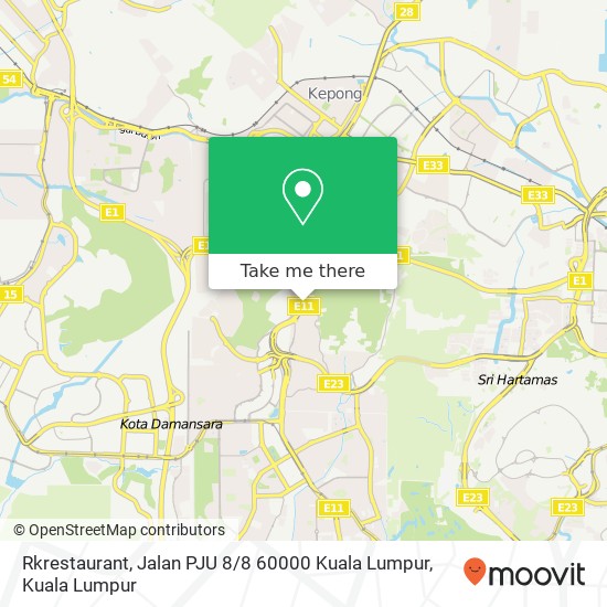 Peta Rkrestaurant, Jalan PJU 8 / 8 60000 Kuala Lumpur