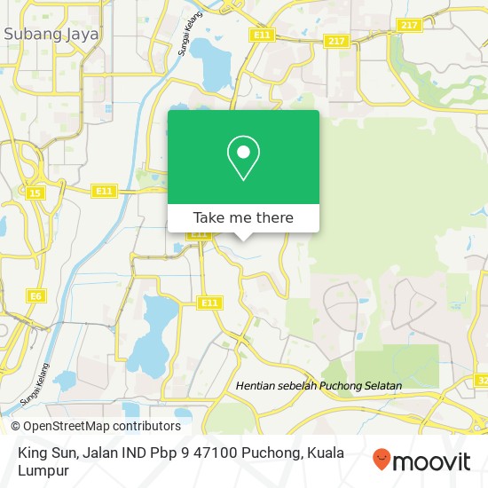 Peta King Sun, Jalan IND Pbp 9 47100 Puchong