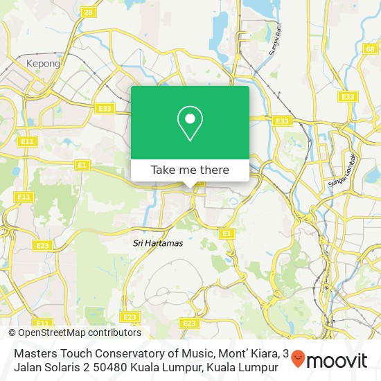 Peta Masters Touch Conservatory of Music, Mont’ Kiara, 3 Jalan Solaris 2 50480 Kuala Lumpur