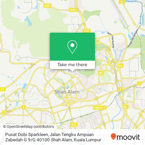 Peta Pusat Dobi Sparkleen, Jalan Tengku Ampuan Zabedah G 9 / G 40100 Shah Alam