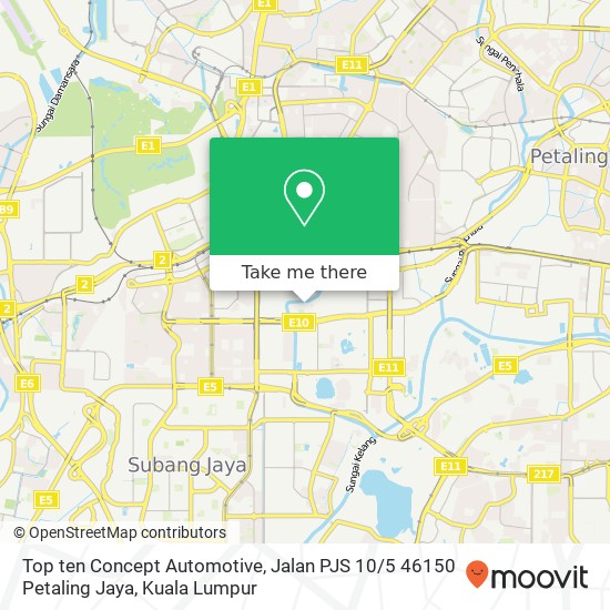 Top ten Concept Automotive, Jalan PJS 10 / 5 46150 Petaling Jaya map