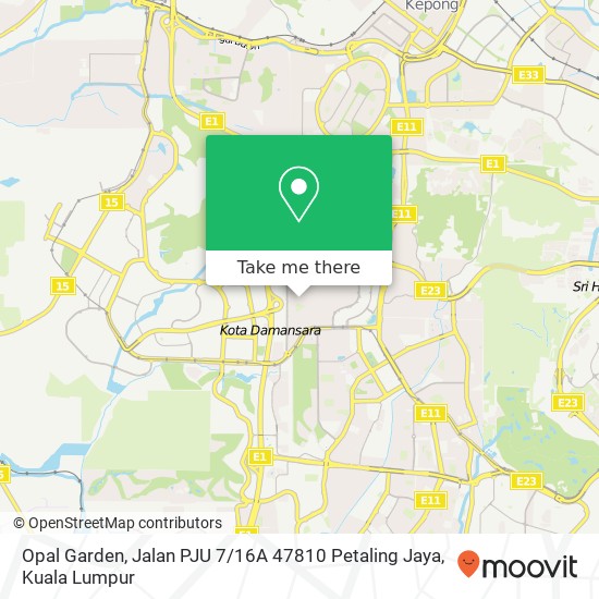 Peta Opal Garden, Jalan PJU 7 / 16A 47810 Petaling Jaya