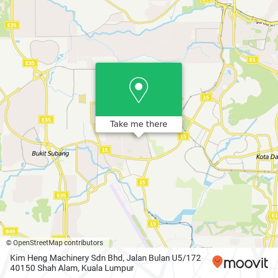 Peta Kim Heng Machinery Sdn Bhd, Jalan Bulan U5 / 172 40150 Shah Alam