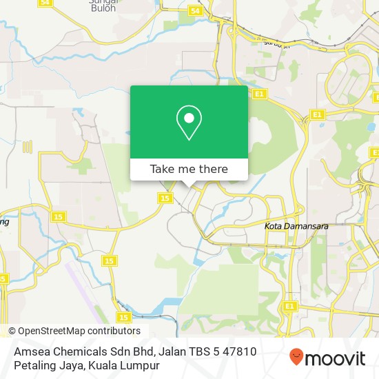 Peta Amsea Chemicals Sdn Bhd, Jalan TBS 5 47810 Petaling Jaya