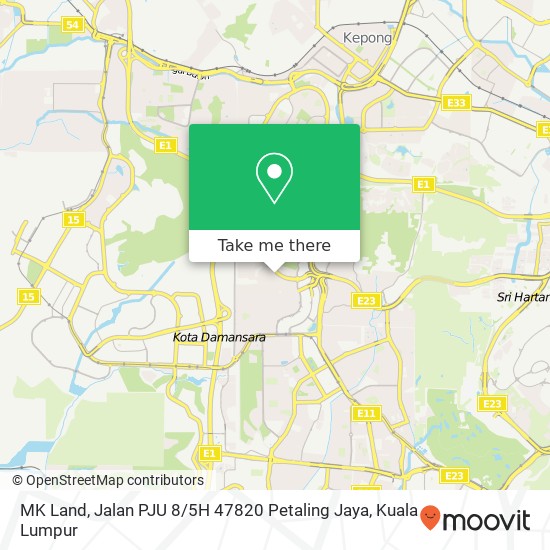 Peta MK Land, Jalan PJU 8 / 5H 47820 Petaling Jaya