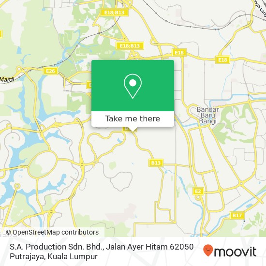 S.A. Production Sdn. Bhd., Jalan Ayer Hitam 62050 Putrajaya map