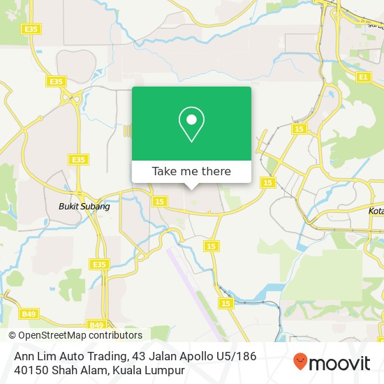 Peta Ann Lim Auto Trading, 43 Jalan Apollo U5 / 186 40150 Shah Alam