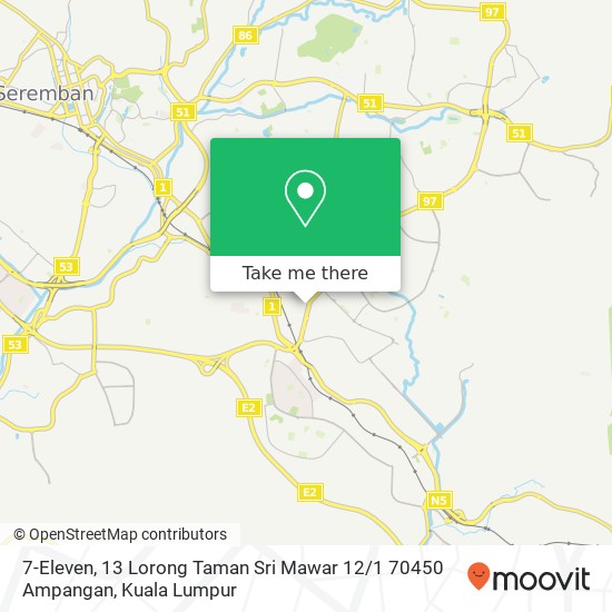Peta 7-Eleven, 13 Lorong Taman Sri Mawar 12 / 1 70450 Ampangan