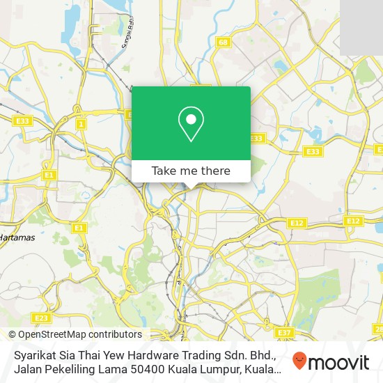 Peta Syarikat Sia Thai Yew Hardware Trading Sdn. Bhd., Jalan Pekeliling Lama 50400 Kuala Lumpur