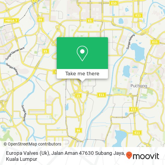 Peta Europa Valves (Uk), Jalan Aman 47630 Subang Jaya