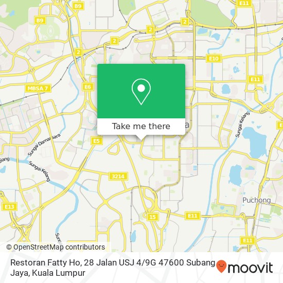 Peta Restoran Fatty Ho, 28 Jalan USJ 4 / 9G 47600 Subang Jaya