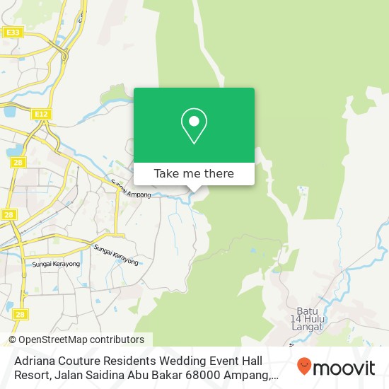 Peta Adriana Couture Residents Wedding Event Hall Resort, Jalan Saidina Abu Bakar 68000 Ampang