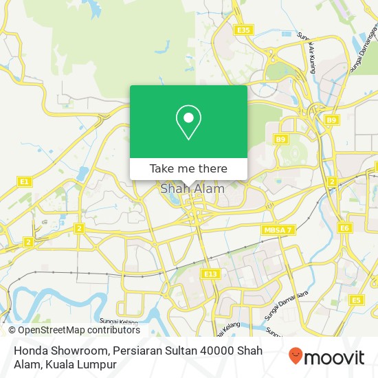 Peta Honda Showroom, Persiaran Sultan 40000 Shah Alam