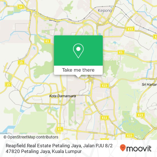 Reapfield Real Estate Petaling Jaya, Jalan PJU 8 / 2 47820 Petaling Jaya map