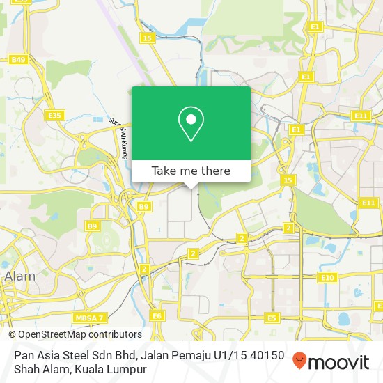 Peta Pan Asia Steel Sdn Bhd, Jalan Pemaju U1 / 15 40150 Shah Alam