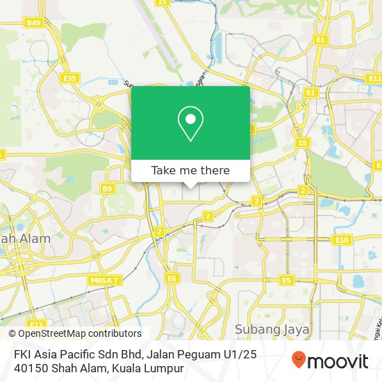 FKI Asia Pacific Sdn Bhd, Jalan Peguam U1 / 25 40150 Shah Alam map