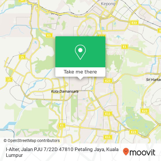 Peta I-Alter, Jalan PJU 7 / 22D 47810 Petaling Jaya