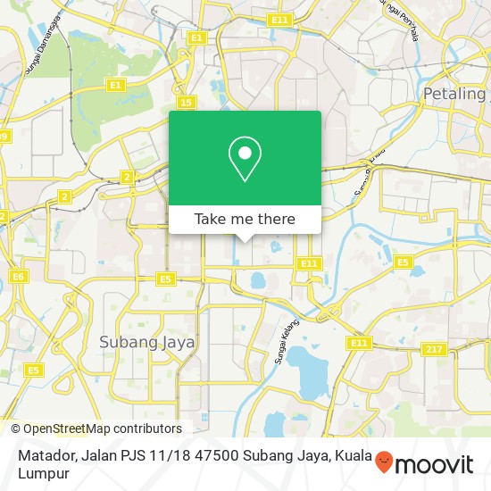 Peta Matador, Jalan PJS 11 / 18 47500 Subang Jaya