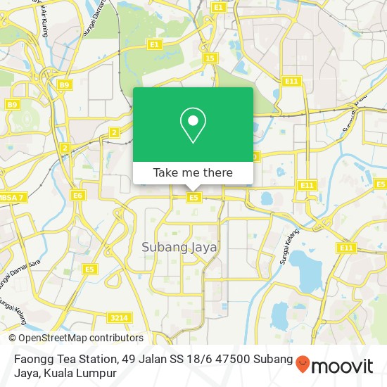 Peta Faongg Tea Station, 49 Jalan SS 18 / 6 47500 Subang Jaya