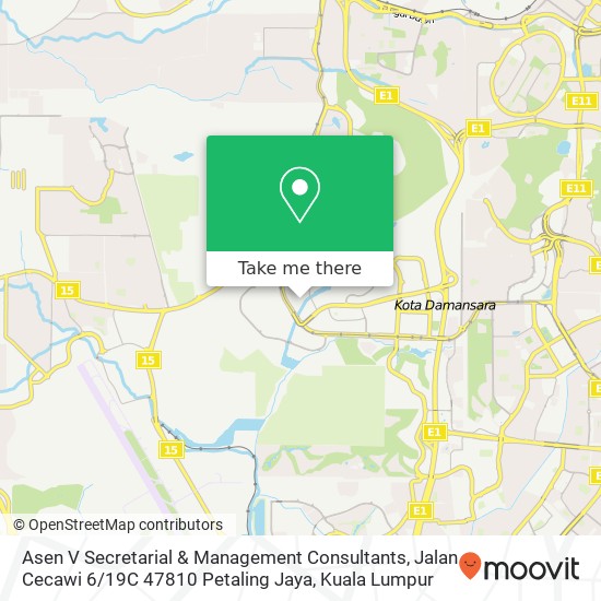 Peta Asen V Secretarial & Management Consultants, Jalan Cecawi 6 / 19C 47810 Petaling Jaya