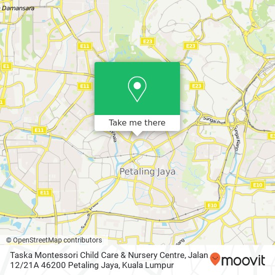 Peta Taska Montessori Child Care & Nursery Centre, Jalan 12 / 21A 46200 Petaling Jaya