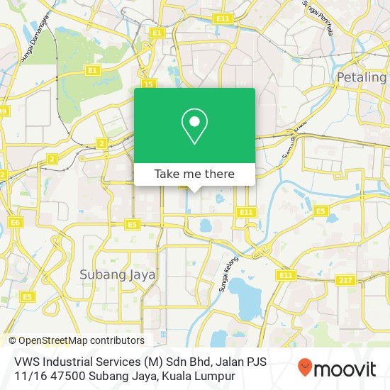 Peta VWS Industrial Services (M) Sdn Bhd, Jalan PJS 11 / 16 47500 Subang Jaya