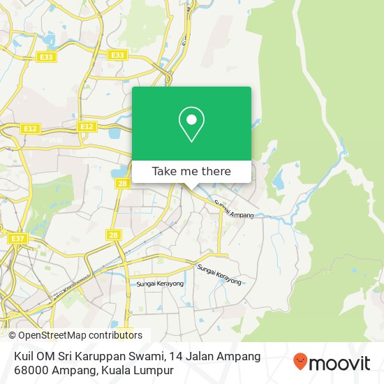 Peta Kuil OM Sri Karuppan Swami, 14 Jalan Ampang 68000 Ampang