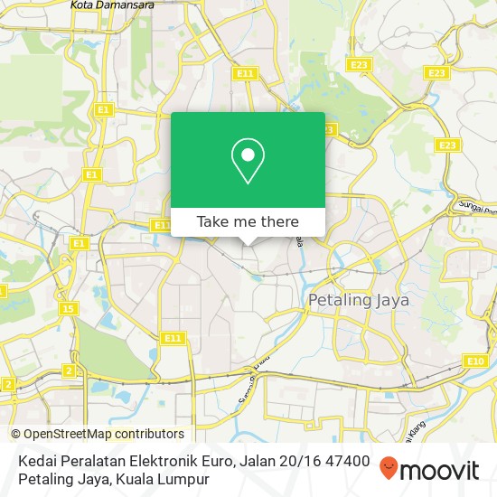 Peta Kedai Peralatan Elektronik Euro, Jalan 20 / 16 47400 Petaling Jaya