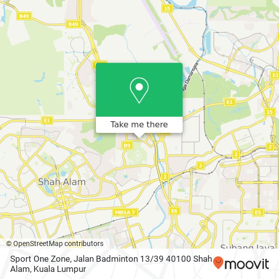 Peta Sport One Zone, Jalan Badminton 13 / 39 40100 Shah Alam