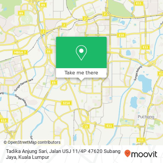 Peta Tadika Anjung Sari, Jalan USJ 11 / 4P 47620 Subang Jaya