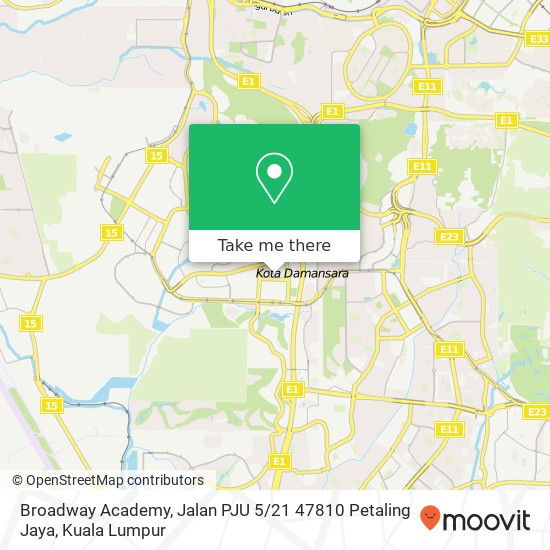 Peta Broadway Academy, Jalan PJU 5 / 21 47810 Petaling Jaya