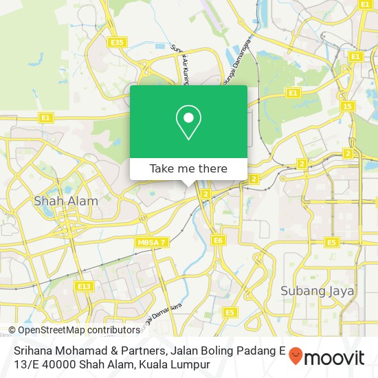 Peta Srihana Mohamad & Partners, Jalan Boling Padang E 13 / E 40000 Shah Alam