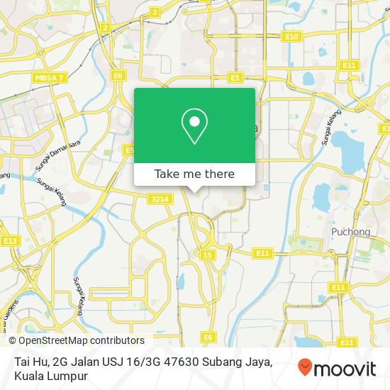 Peta Tai Hu, 2G Jalan USJ 16 / 3G 47630 Subang Jaya