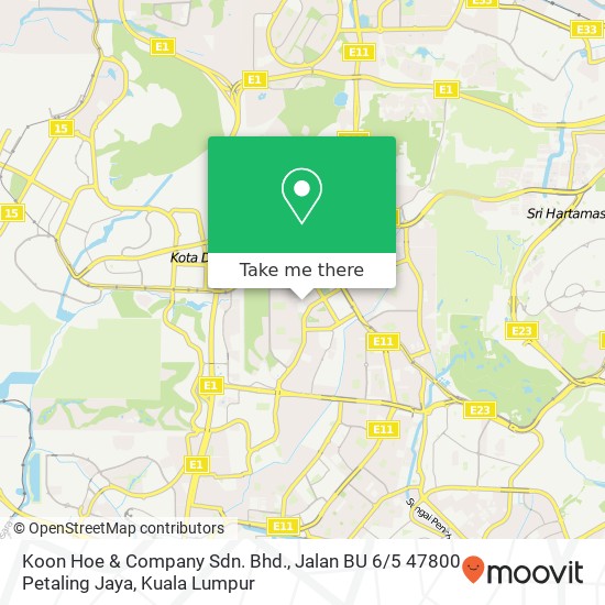 Peta Koon Hoe & Company Sdn. Bhd., Jalan BU 6 / 5 47800 Petaling Jaya