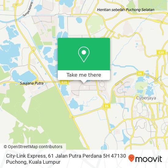 Peta City-Link Express, 61 Jalan Putra Perdana 5H 47130 Puchong