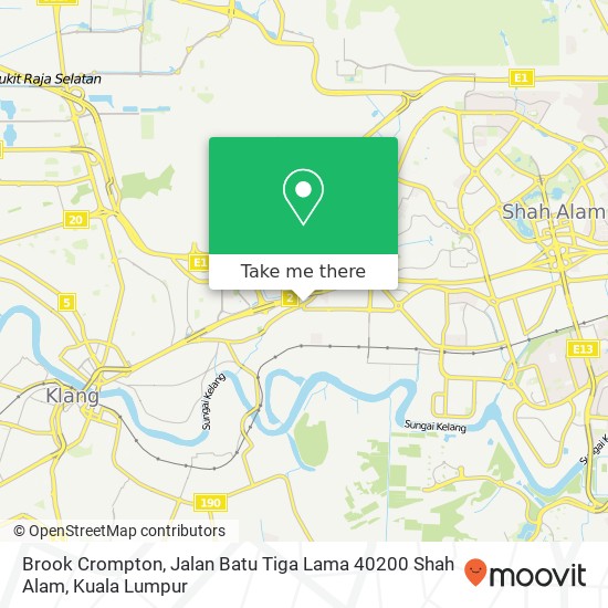 Peta Brook Crompton, Jalan Batu Tiga Lama 40200 Shah Alam