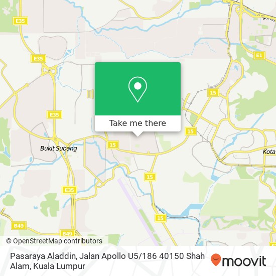 Pasaraya Aladdin, Jalan Apollo U5 / 186 40150 Shah Alam map