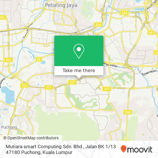 Mutiara smart Computing Sdn. Bhd., Jalan BK 1 / 13 47180 Puchong map