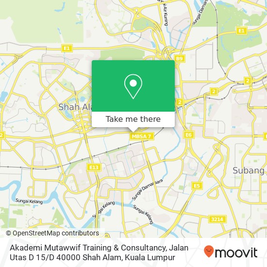 Peta Akademi Mutawwif Training & Consultancy, Jalan Utas D 15 / D 40000 Shah Alam